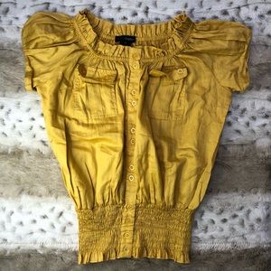 Gracia Fashion Mustard Yellow Frilly Ruffled Top S